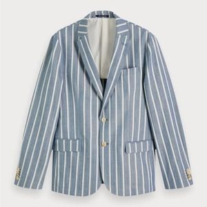 Scotch & Soda Men’s Herringbone Striped Blue Linen Blend Blazer Jacket Size XL